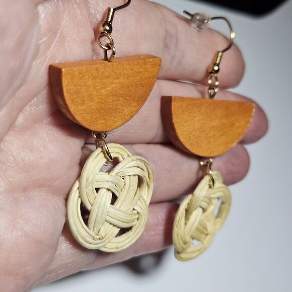 Large Wood Knotted Dangling Earrings - Picture 3 of 11